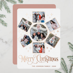 Carte De Vœux En Aluminium 7 PHOTO Sparkle Joyeux Noël Salutation Rose Or