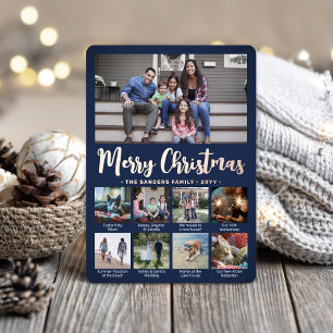 Carte De Vœux En Aluminium 9 Photo Marine Bleu Joyeux Noël Script moderne