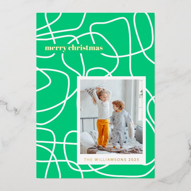 Carte De Vœux En Aluminium Abstraite ligne moderne Art Vert Photo personnalis (Recto)