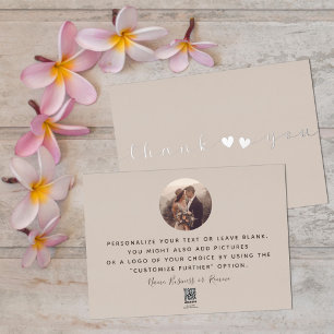 Carte De Vœux En Aluminium Ajouter photo Script moderne Rustique Taupe Merci