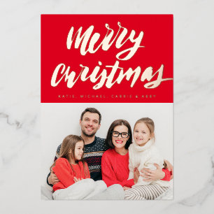 Carte De Vœux En Aluminium AJOUTER VOTRE PHOTO   Joyeux Noël Foil Voiture de 