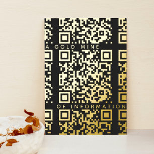 Carte De Vœux En Aluminium Ajouter votre QR Code Black & Gold Funny Discount 