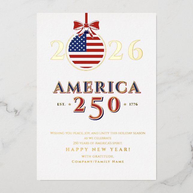Carte De Vœux En Aluminium America 250 Semiquincentennial 2026 New Year's (Recto)