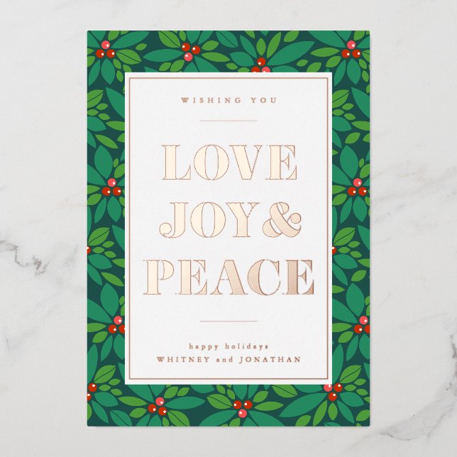 Carte De Vœux En Aluminium AMOUR JOIE & PAIX | Ajoutez votre photo (Recto)