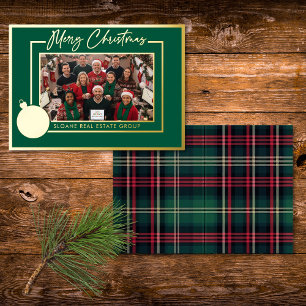 Carte De Vœux En Aluminium Ampoule de Noël en Or Vert Écriture Joyeux Noël Ph