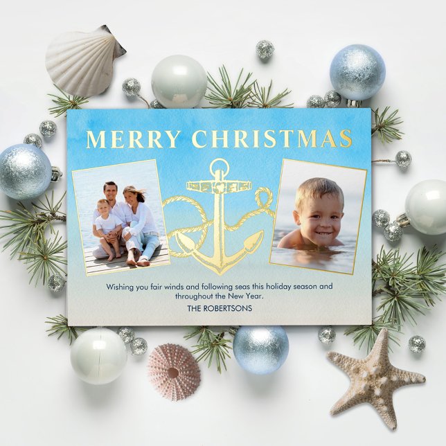 Carte De Vœux En Aluminium Ancre de Noël nautique 2 Photo Côtier (Créateur téléchargé)