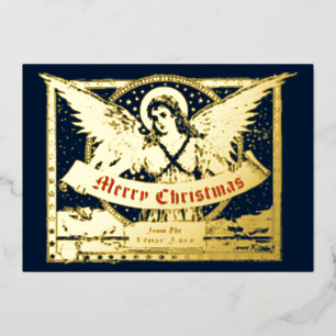 Carte De Vœux En Aluminium Ange de Noël de l'ère victorienne 1898 avec banniè
