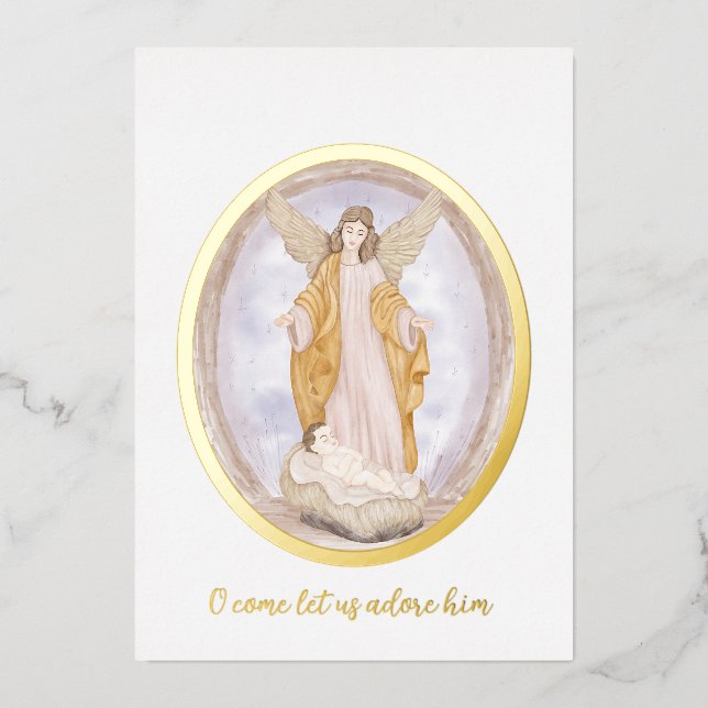 Carte De Vœux En Aluminium Aquarelle Angel et bébé Jésus coutume Noël (Recto)