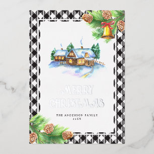 Carte De Vœux En Aluminium Aquarelle Buffalo Plaid Silver