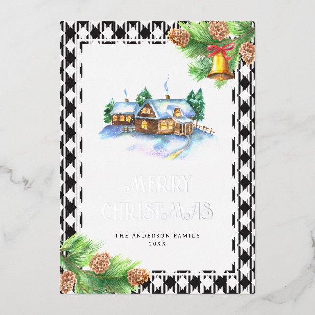 Carte De Vœux En Aluminium Aquarelle Buffalo Plaid Silver (Recto)