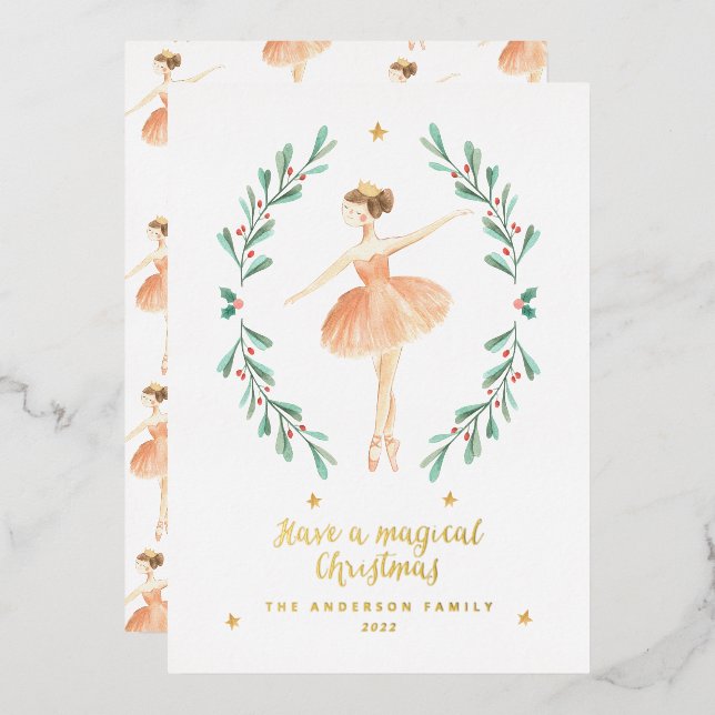 Carte De Vœux En Aluminium aquarelle de ballerine botanique mignonne (Recto/Verso)