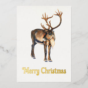 Carte De Vœux En Aluminium Aquarelle de caribou peinte à la main par des renn