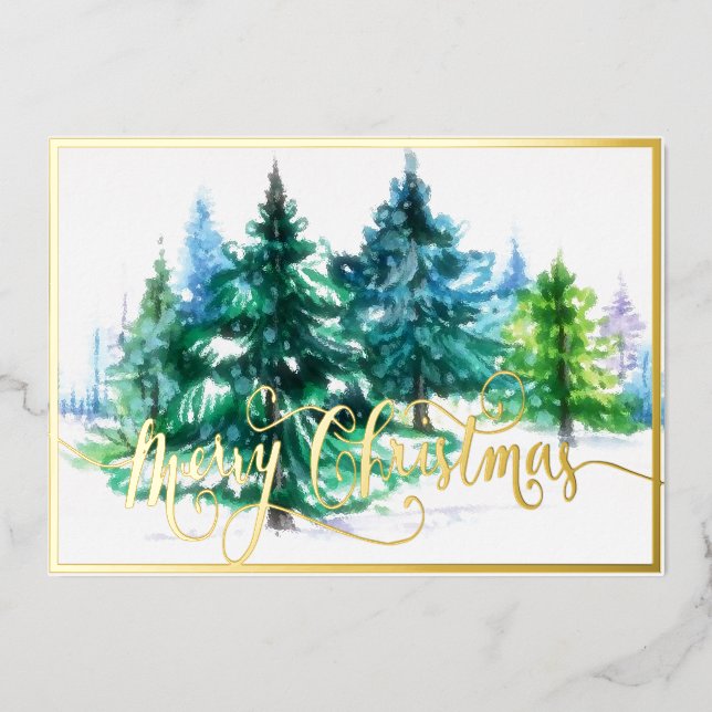 Carte De Vœux En Aluminium Aquarelle feuille d'arbres (Recto)