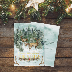 Carte De Vœux En Aluminium Aquarelle hiver Bois Noël Cerf