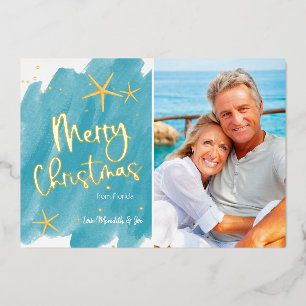 Carte De Vœux En Aluminium Aquarelle minimaliste de plage Joyeux Noël