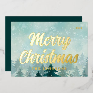 Carte De Vœux En Aluminium Aquarelle moderne Noël Forêt de neige d'hiver