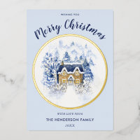 Aquarelle Neige couvert Cottage Vintage