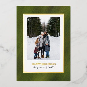 Carte De Vœux En Aluminium Aquarelle Olive Green Frame Photo Noël