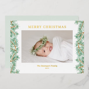 Carte De Vœux En Aluminium Aquarelle Pine Needles Garland Photo de Noël