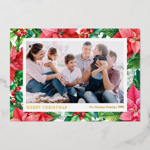 Carte De Vœux En Aluminium Aquarelle Poinsettias et baies Joyeux Noël