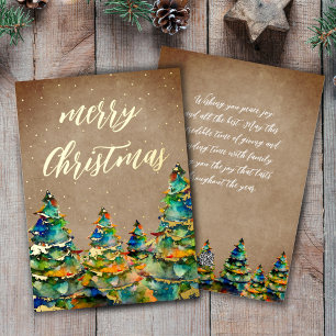 Carte De Vœux En Aluminium Aquarelle rustique Arbre de Noël Snowflakes Or