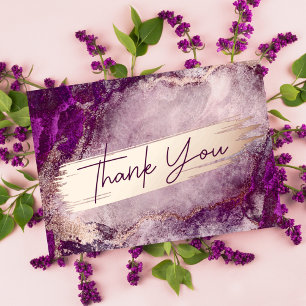 Carte De Vœux En Aluminium Aquarelle violette Chic Rose or Marbre Merci