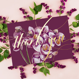 Carte De Vœux En Aluminium Aquarelle violette orchidée Merci floral élégant