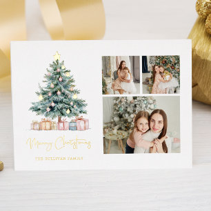 Carte De Vœux En Aluminium Arbre de Noël à l'aquarelle Calligraphie Trois Pho