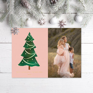 Carte De Vœux En Aluminium Arbre de Noël classique photo rose pâle