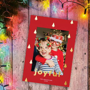 Carte De Vœux En Aluminium Arbre de Noël moderne Une photo Rouge + Or