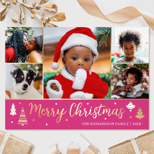 Carte De Vœux En Aluminium Arbre de Noël Or Photo personnalisée rose luxe