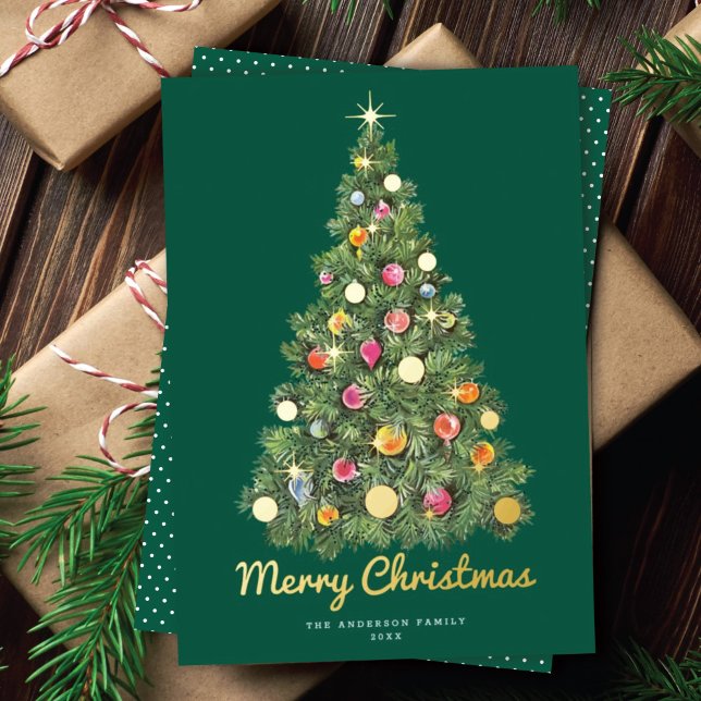Carte De Vœux En Aluminium Arbre de Noël rétro chatoyant non photo (Créateur téléchargé)