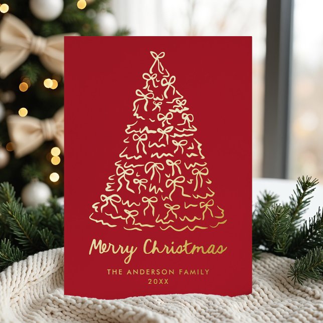 Carte De Vœux En Aluminium Arbre de Noël Whimsical Bows Rouge Non photo (Créateur téléchargé)