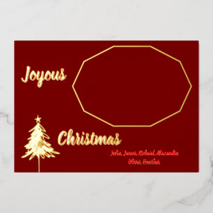 Carte De Vœux En Aluminium Arbre d'or minimal rouge foncé Joyeuse photo de No