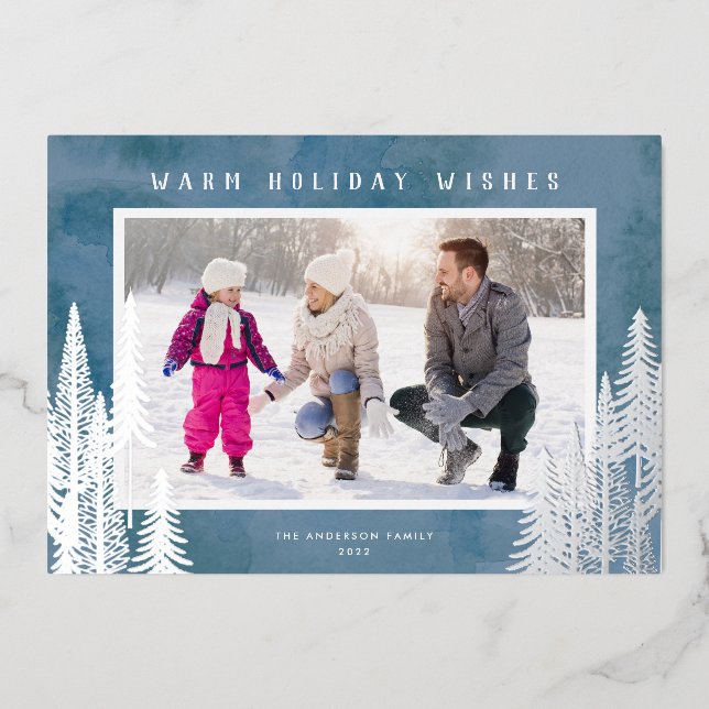 Carte De Vœux En Aluminium Arbres verts à feuilles persistantes en feuille d' (Recto)