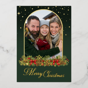 Carte De Vœux En Aluminium Arc de famille élégant Photo Vintage Joyeux Noël