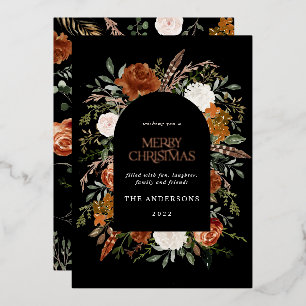 Carte De Vœux En Aluminium Arc de Noël moderne à fleurs noires en terre cuite