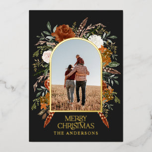 Carte De Vœux En Aluminium Arc noir de Noël photo florale élégante rustique