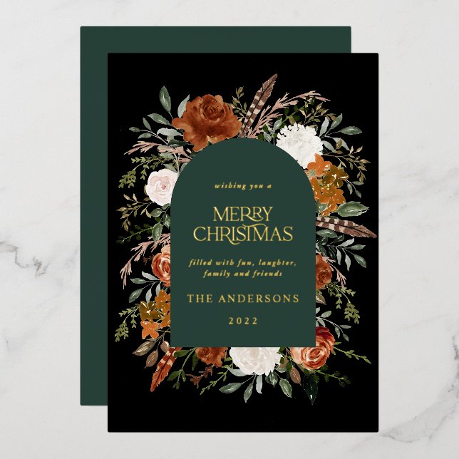 Carte De Vœux En Aluminium Arche florale noire verte Noël moderne (Recto/Verso)