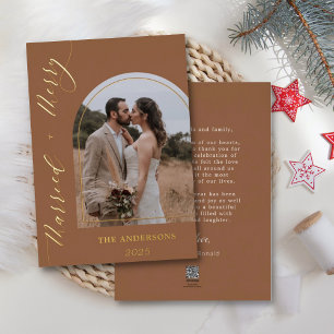 Carte De Vœux En Aluminium Arche Photo Joyeux Marié Mariage Noël Or