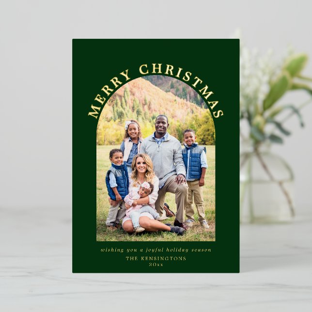 Carte De Vœux En Aluminium Arche verte photo de Noël (Debout devant)
