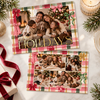 Carte De Vœux En Aluminium Arcs à carreaux colorés 5 Photo Joyeux Noël Or