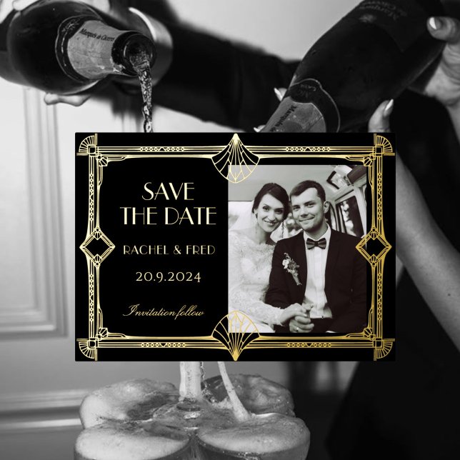 Carte De Vœux En Aluminium Art Déco élégant Black Gold 20s Classic (Créateur téléchargé)