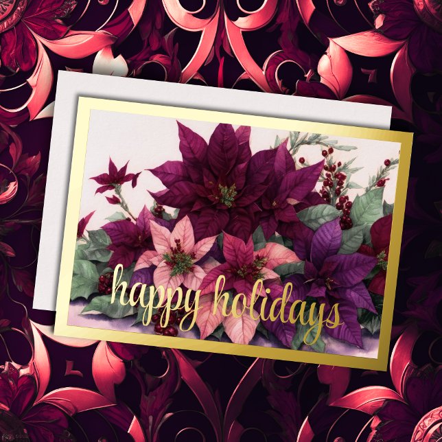 Carte De Vœux En Aluminium Art Poinsettia Arrangement Bourgogne Purple Pêche (Créateur téléchargé)