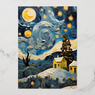 Carte De Vœux En Aluminium Art Vintage de Noël inspiré par Van Gogh