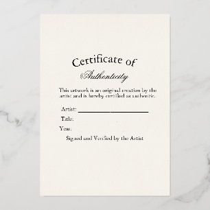 Carte De Vœux En Aluminium Autocollant de Certificat d'Authenticité Luxe Iv