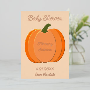 Carte De Vœux En Aluminium Baby shower Citrouille neutre genre mignon Orange