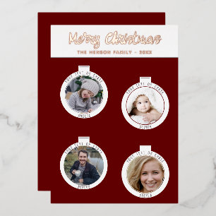 Carte De Vœux En Aluminium Ballons d'arbre de Noël Famille Rouge Photo Collag
