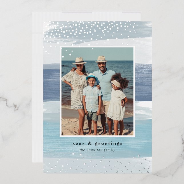 Carte De Vœux En Aluminium Bande côtière | Noël photo verticale (Enveloppe)
