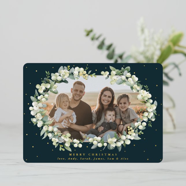 Carte De Vœux En Aluminium Berneberge verte foncée + Eucalyptus Photo de Noël (Debout devant)